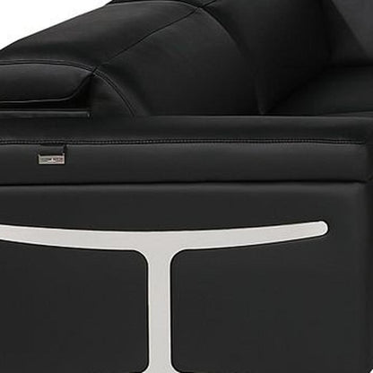 Black Italian Leather Power Reclining U Shaped Eight Piece Sectional With Console