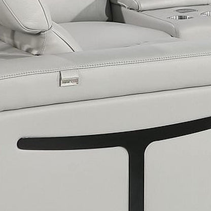 Light Gray Italian Leather Power Reclining U Shaped Eight Piece Corner Sectional With Console