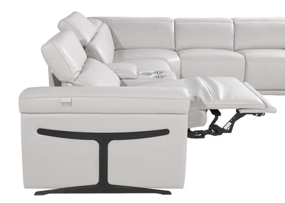 Light Gray Italian Leather Power Reclining U Shaped Eight Piece Corner Sectional With Console