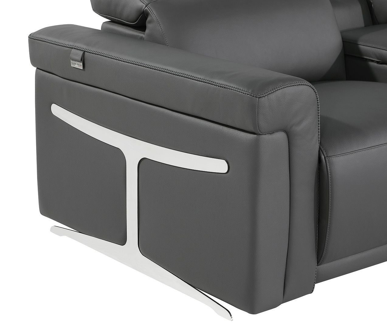 Dark Gray Italian Leather Power Reclining U Shaped Eight Piece Corner Sectional With Console