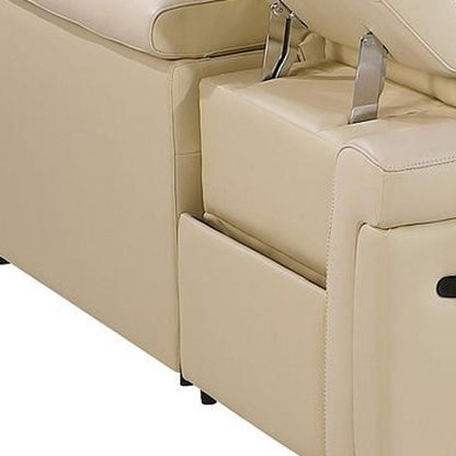 Beige Italian Leather Power Reclining U Shaped Eight Piece Corner Sectional With Console