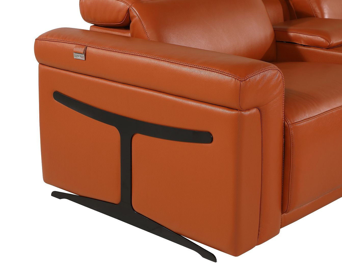 Camel Italian Leather Power Reclining U Shaped Eight Piece Corner Sectional With Console