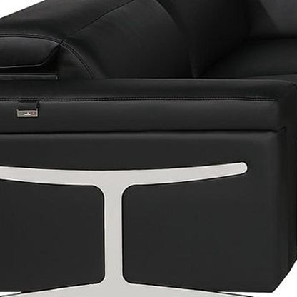 Black Italian Leather Power Reclining U Shaped Eight Piece Corner Sectional With Console