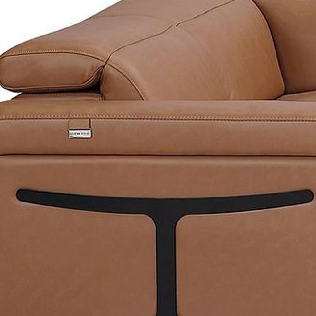 Chestnut Italian Leather Power Reclining U Shaped Eight Piece Corner Sectional With Console