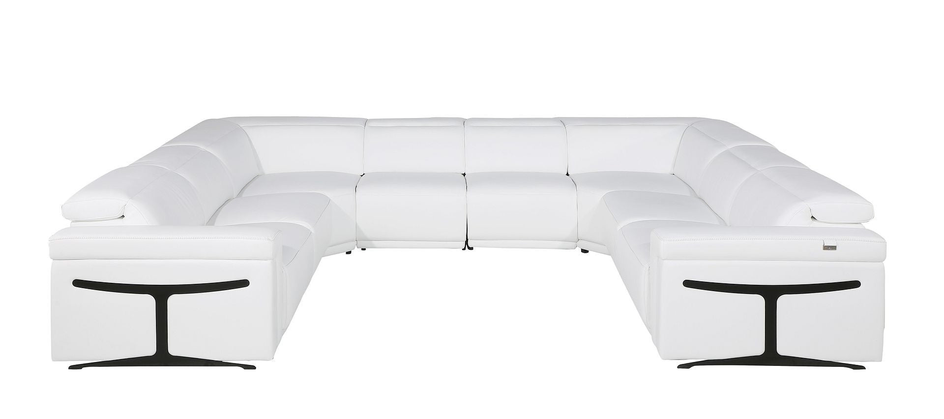 White Italian Leather Power Reclining U Shaped Eight Piece Corner Sectional With Console