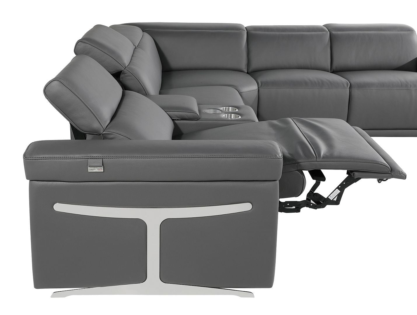 Dark Gray Italian Leather Power Reclining U Shaped Eight Piece Corner Sectional With Console