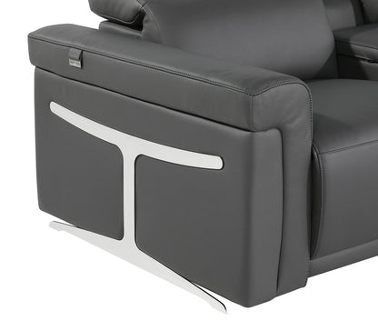 Dark Gray Italian Leather Power Reclining U Shaped Eight Piece Corner Sectional With Console