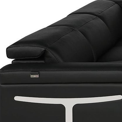 Black Italian Leather Power Reclining U Shaped Eight Piece Corner Sectional With Console
