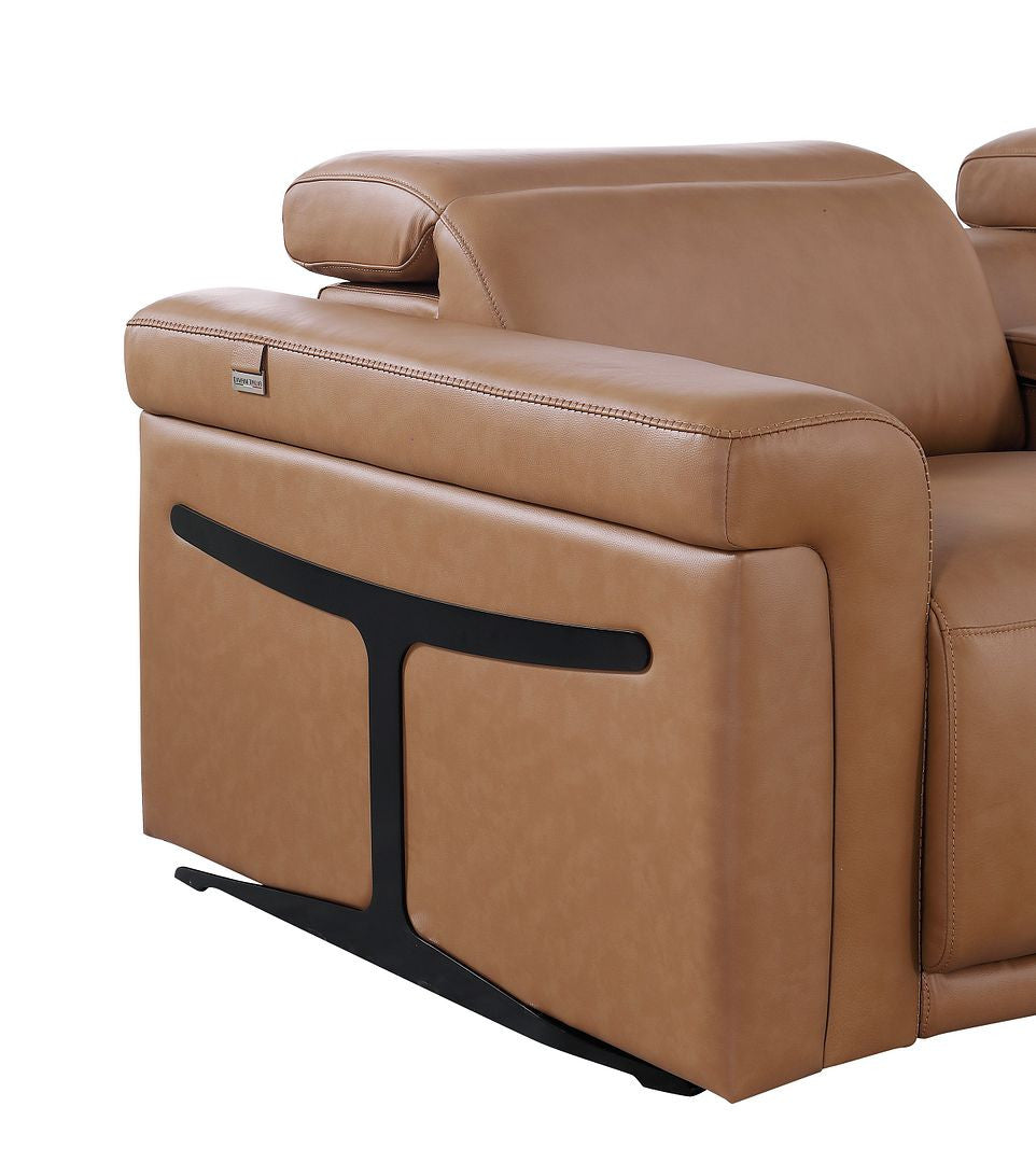 Chestnut Italian Leather Power Reclining U Shaped Eight Piece Corner Sectional With Console