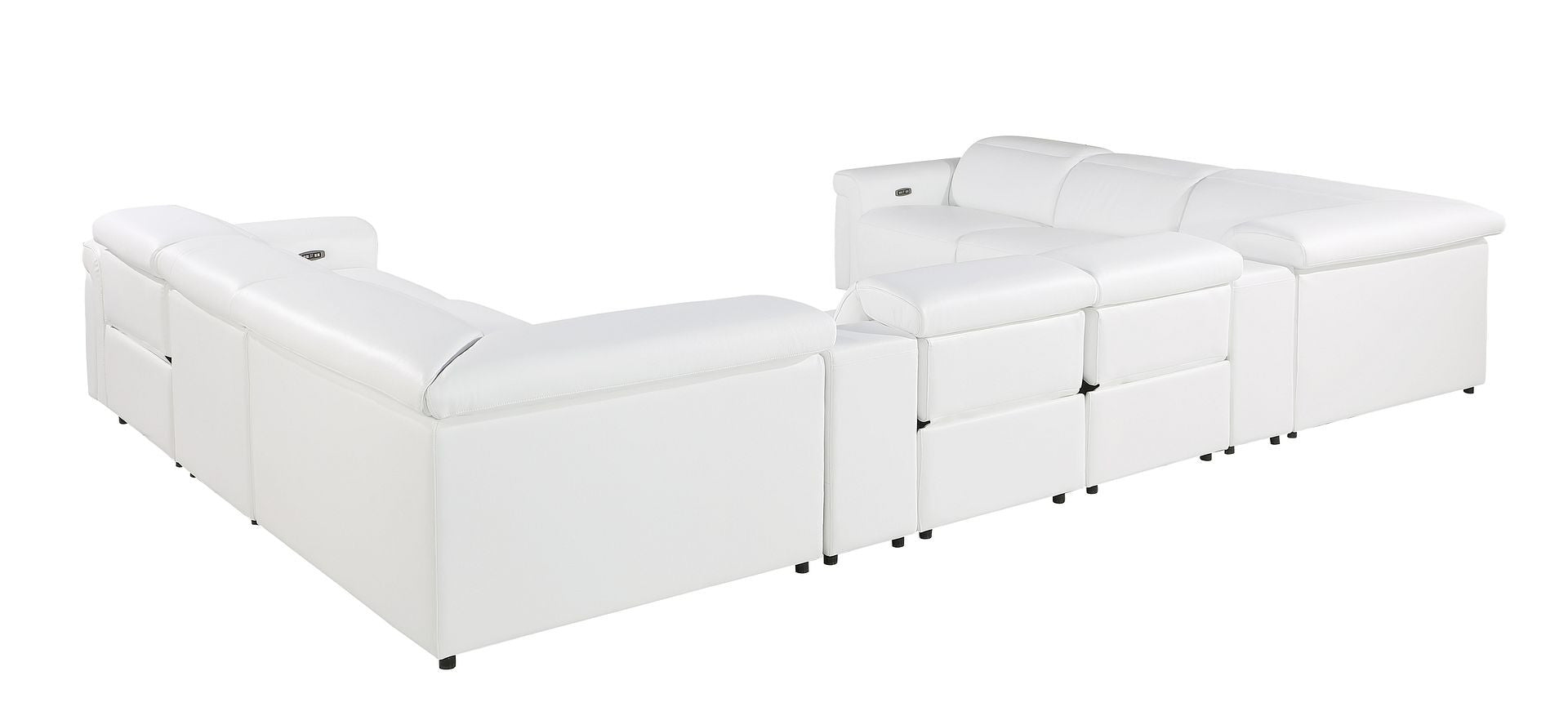White Italian Leather Power Reclining U Shaped Ten Piece Corner Sectional With Console