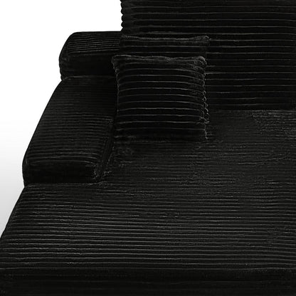82" Black Corduroy Modular Sofa Chaise And Toss Pillows