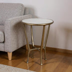23" White and Gold Distressed Marble and Aluminum Round End Table