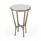 23" White and Gold Distressed Marble and Aluminum Round End Table