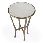 23" White and Gold Distressed Marble and Aluminum Round End Table
