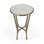 23" White and Gold Distressed Marble and Aluminum Round End Table