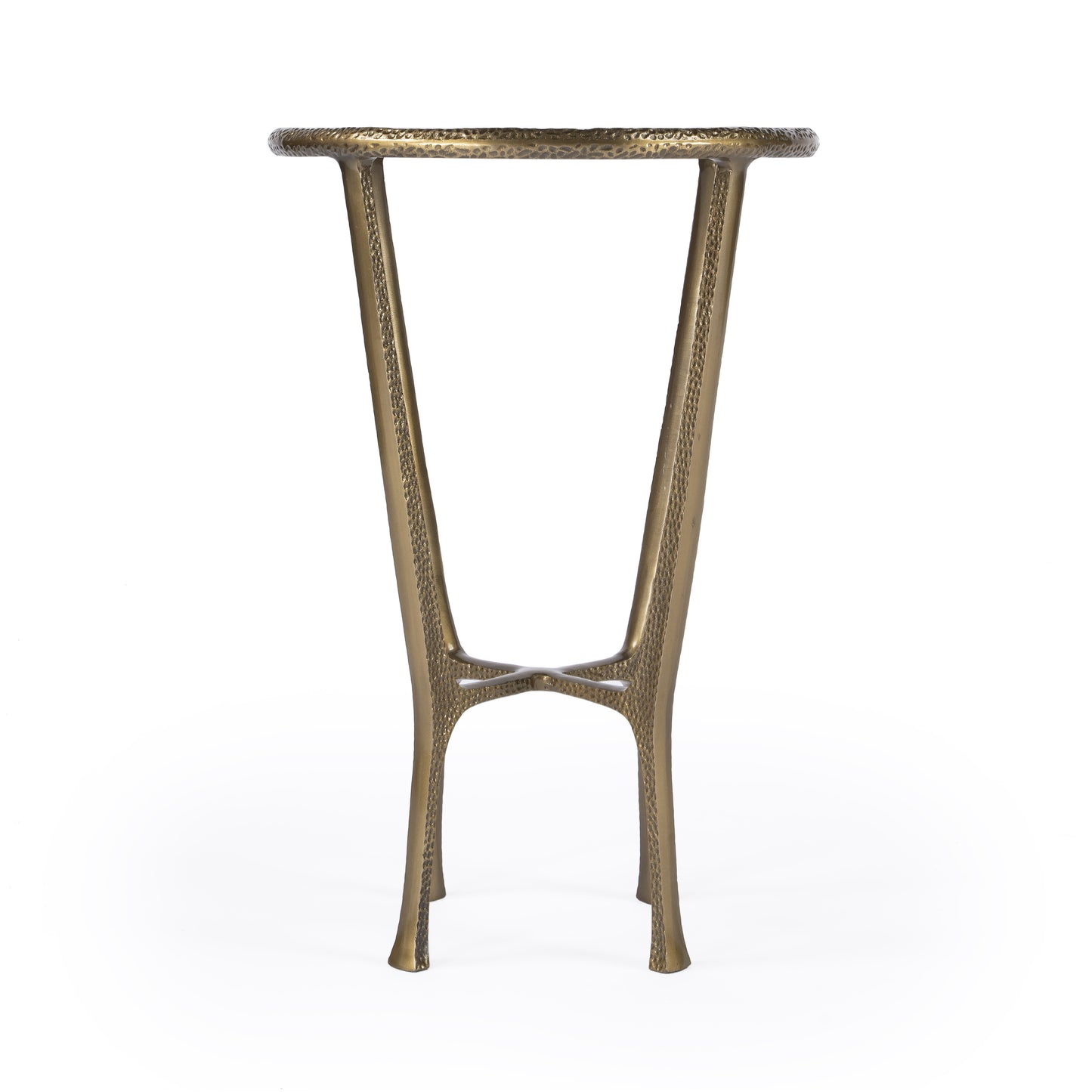 23" White and Gold Distressed Marble and Aluminum Round End Table