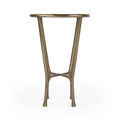 23" White and Gold Distressed Marble and Aluminum Round End Table