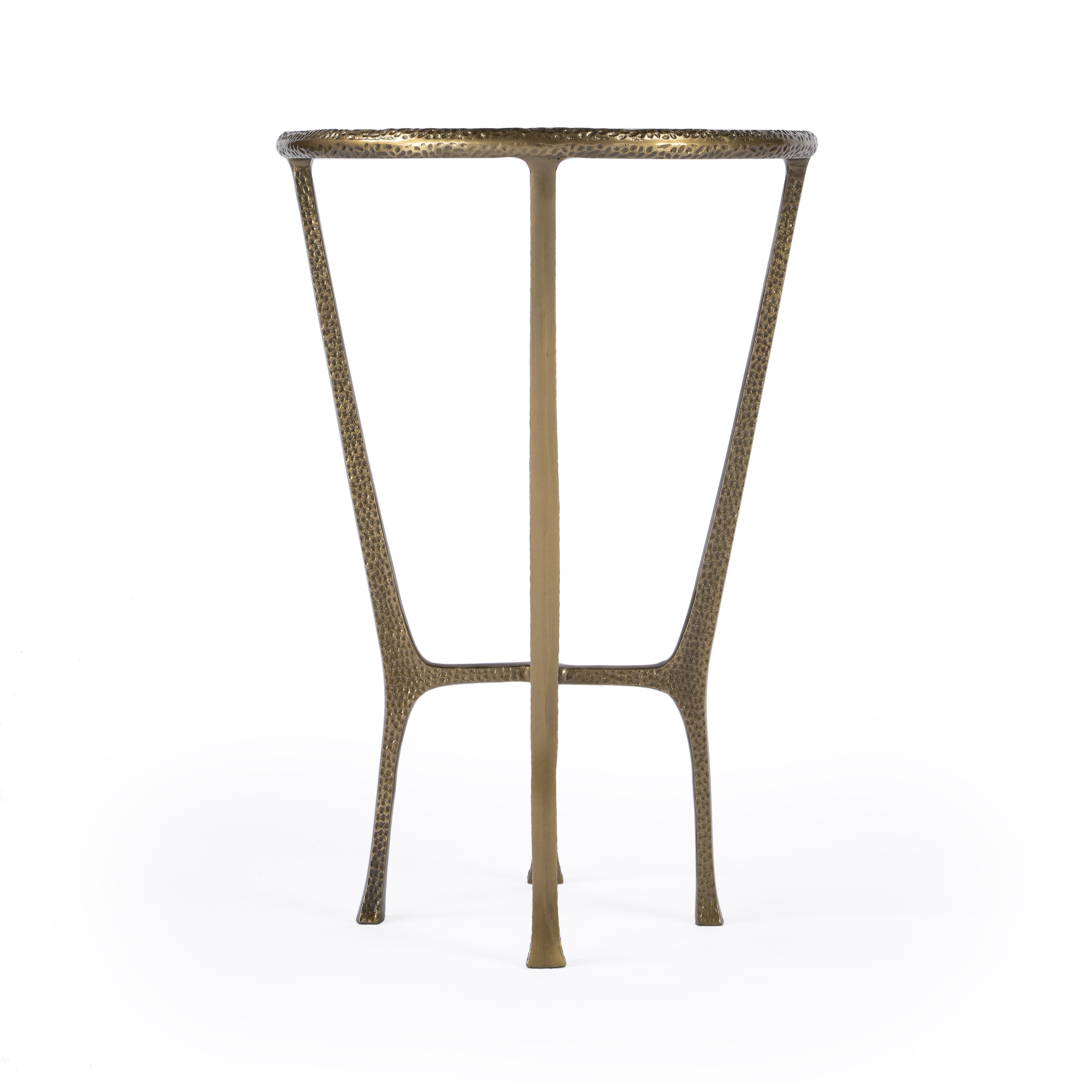 23" White and Gold Distressed Marble and Aluminum Round End Table