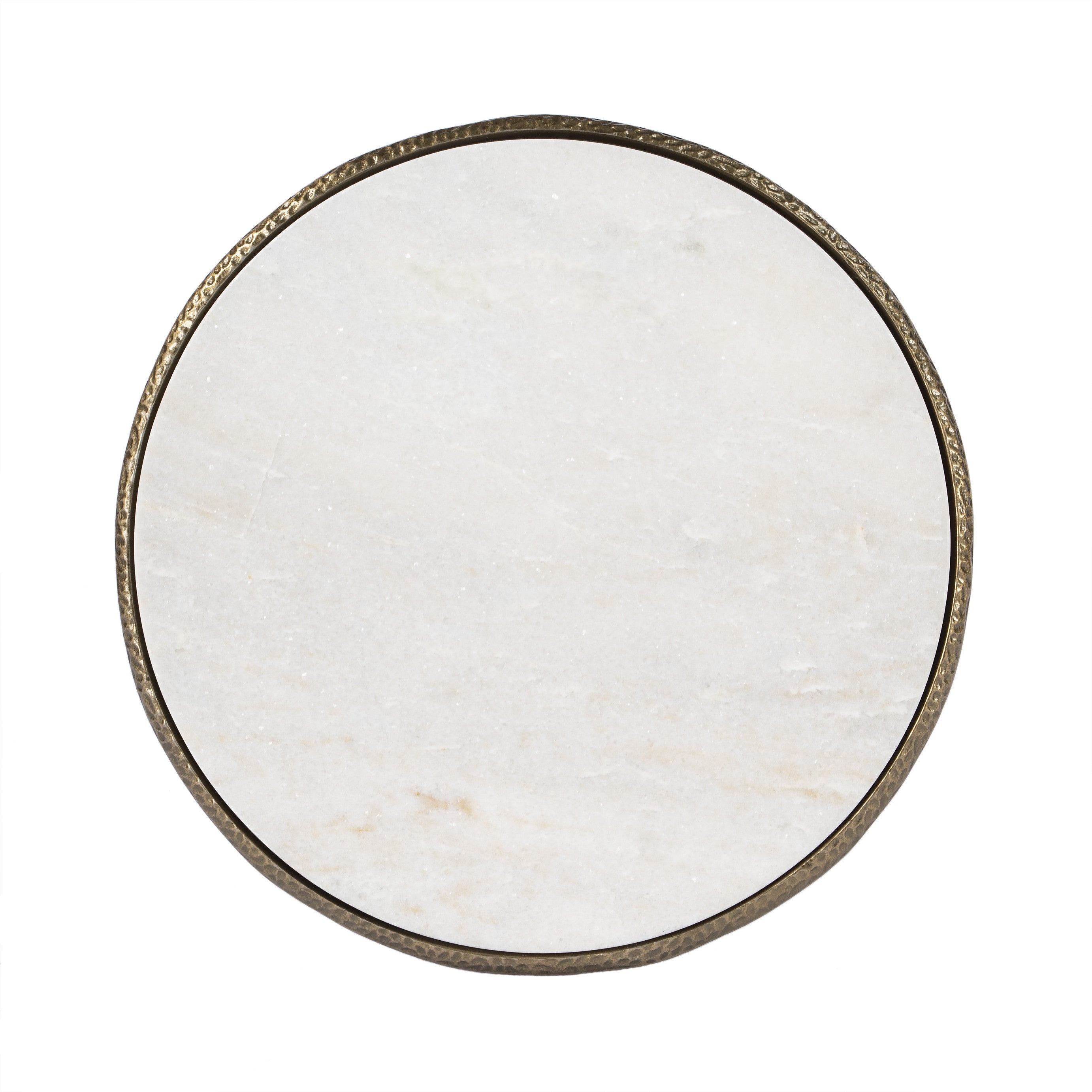 23" White and Gold Distressed Marble and Aluminum Round End Table