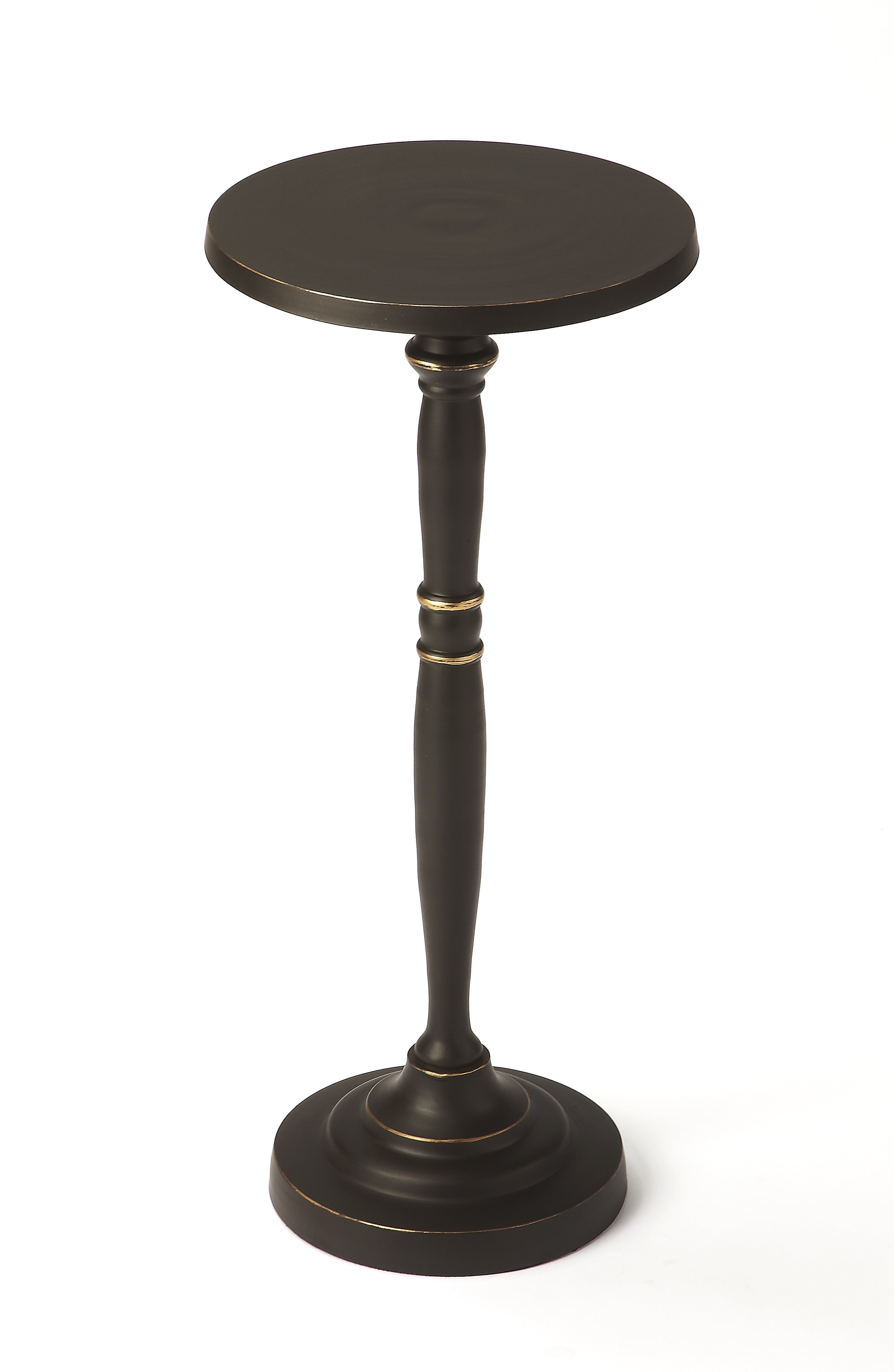 22" Black Aluminum Round Drink Size Pedestal End Table
