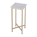 21" White and Gold Distressed Marble and Iron Square End Table