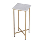 21" White and Gold Distressed Marble and Iron Square End Table