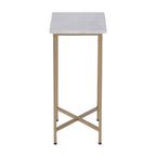 21" White and Gold Distressed Marble and Iron Square End Table