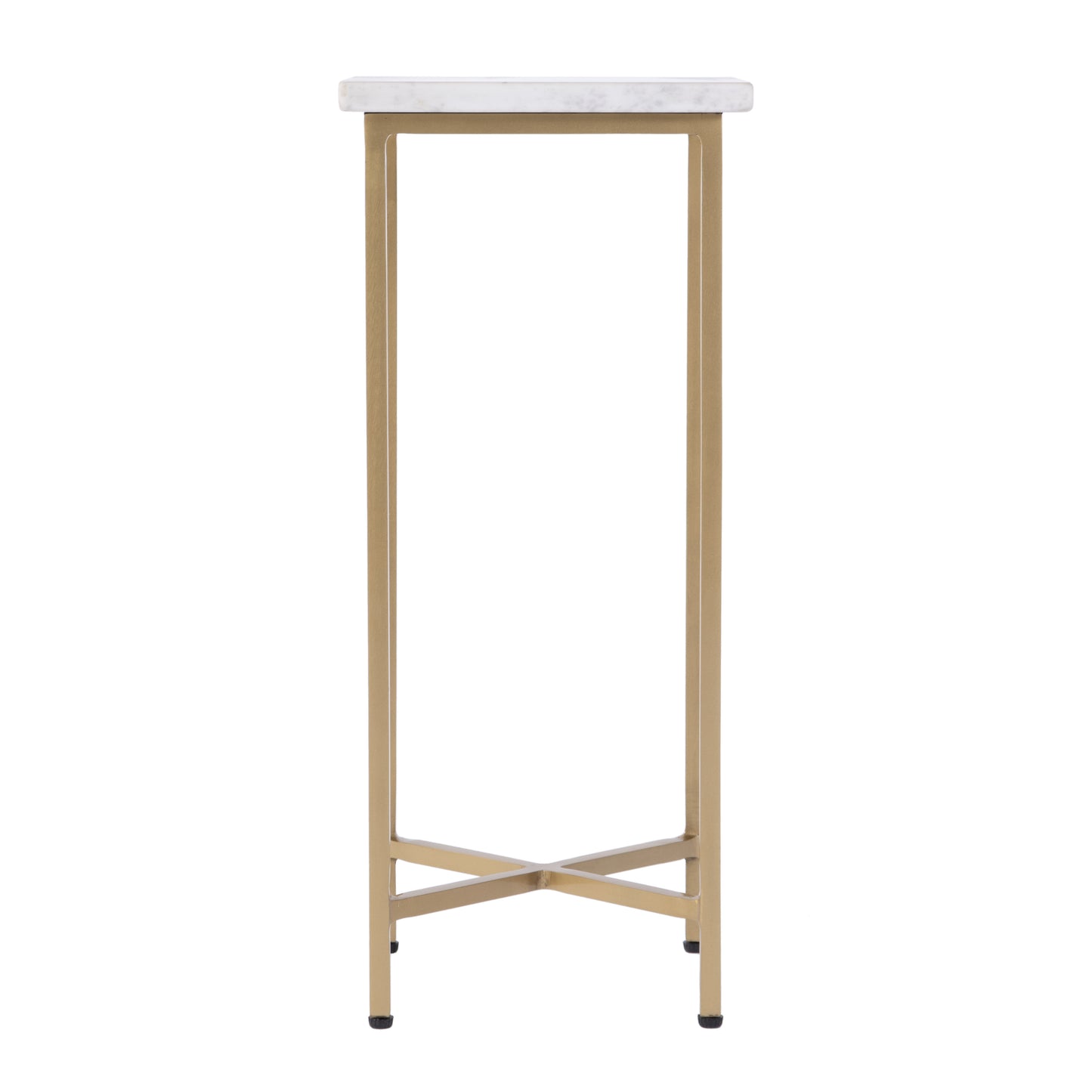 21" White and Gold Distressed Marble and Iron Square End Table