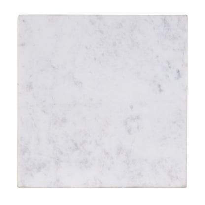 21" White and Gold Distressed Marble and Iron Square End Table