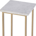 21" White and Gold Distressed Marble and Iron Square End Table