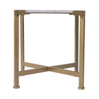 20" White and Gold Distressed Marble and Iron Square End Table