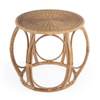 24" Natural Rattan Round Drum End Table