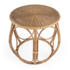 24" Natural Rattan Round Drum End Table
