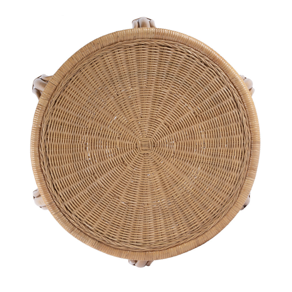 24" Natural Rattan Round Drum End Table