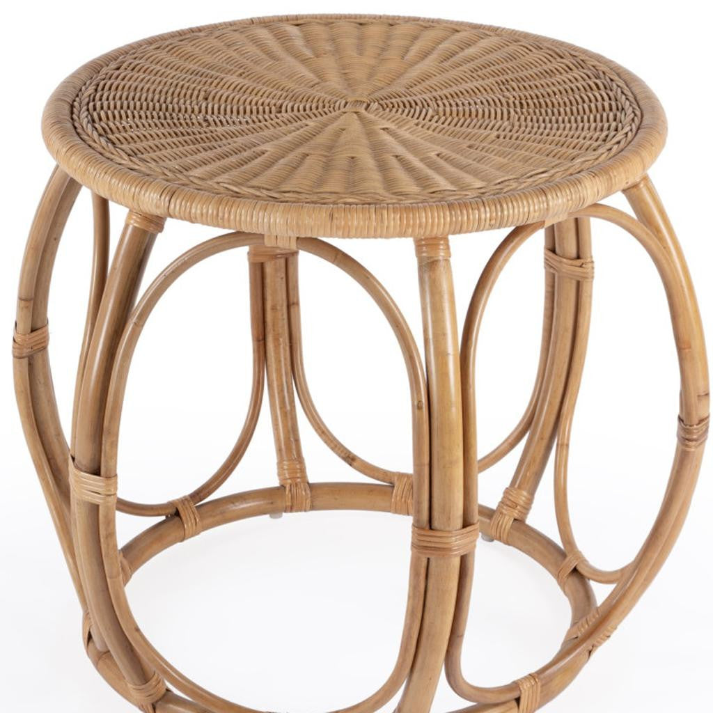 24" Natural Rattan Round Drum End Table
