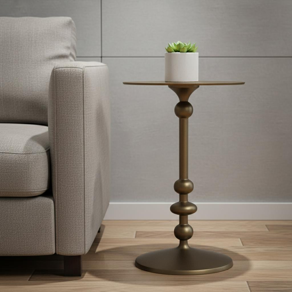 19" Bronze Aluminum Round Drink Size Pedestal End Table