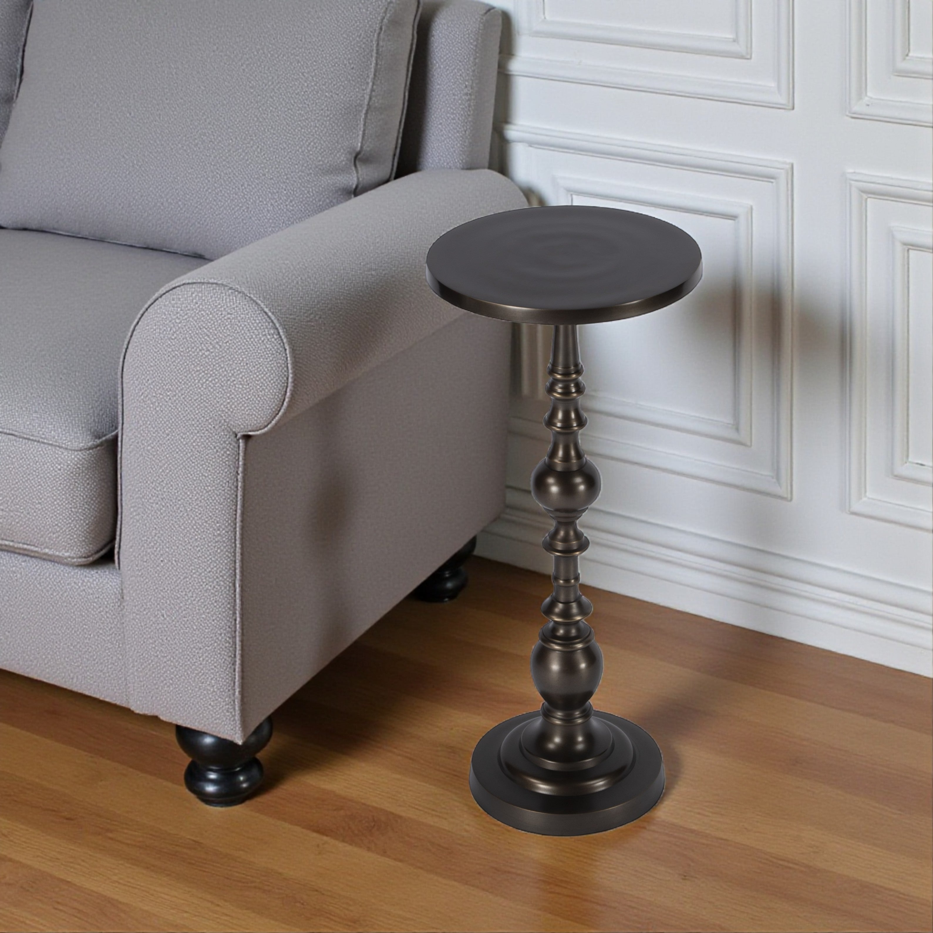 23" Bronze Metal Round Pedestal End Table