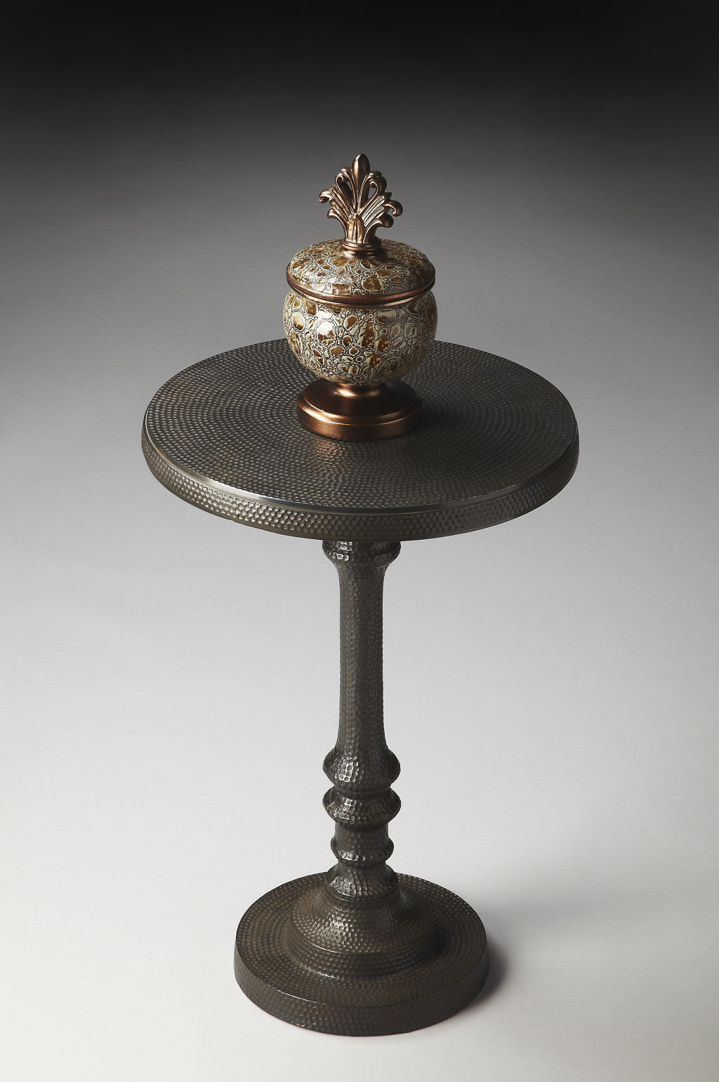 24" Bronze Metal Round Pedestal End Table