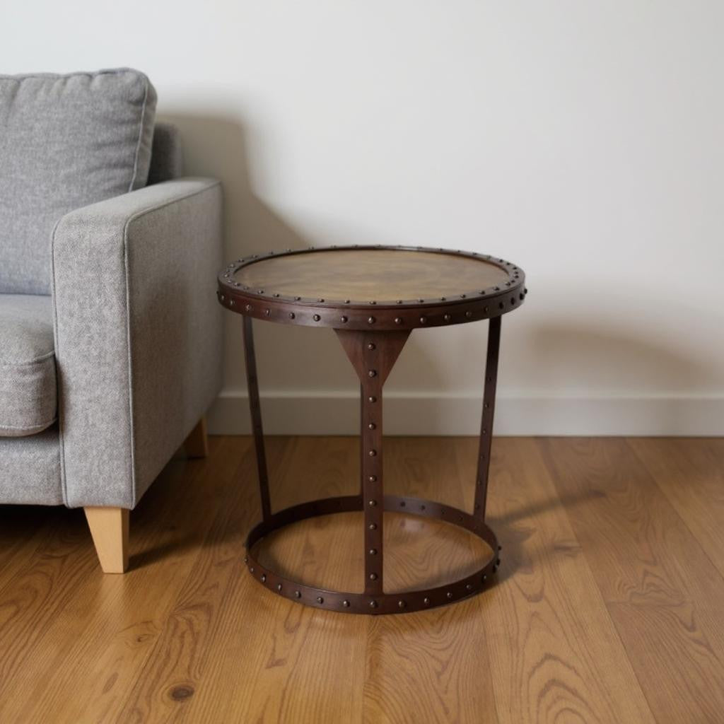24" Copper and Bronze Metal Round Pedestal End Table
