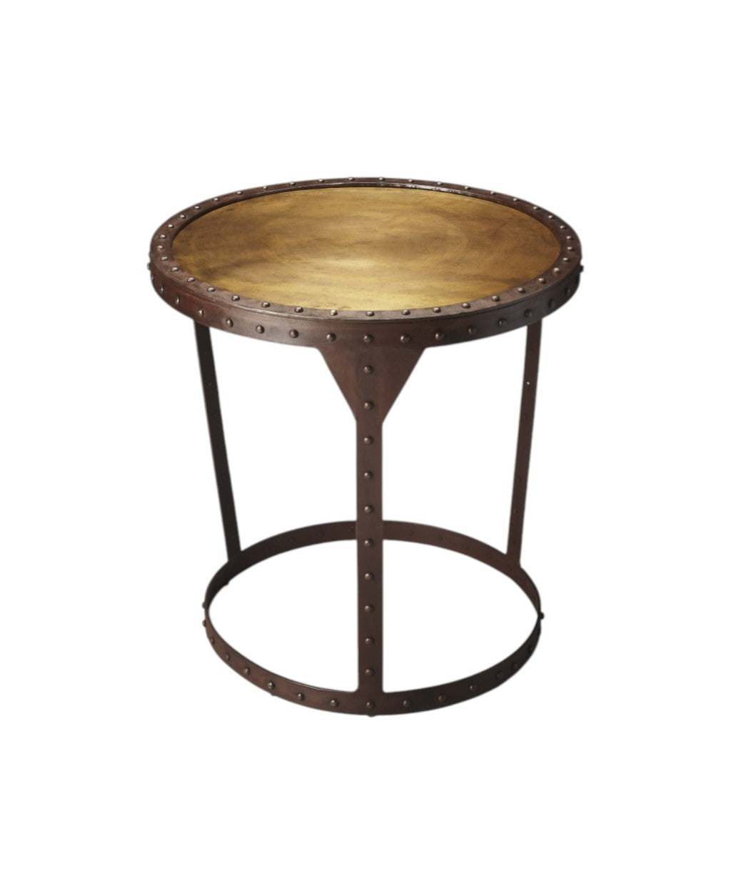 24" Copper and Bronze Metal Round Pedestal End Table