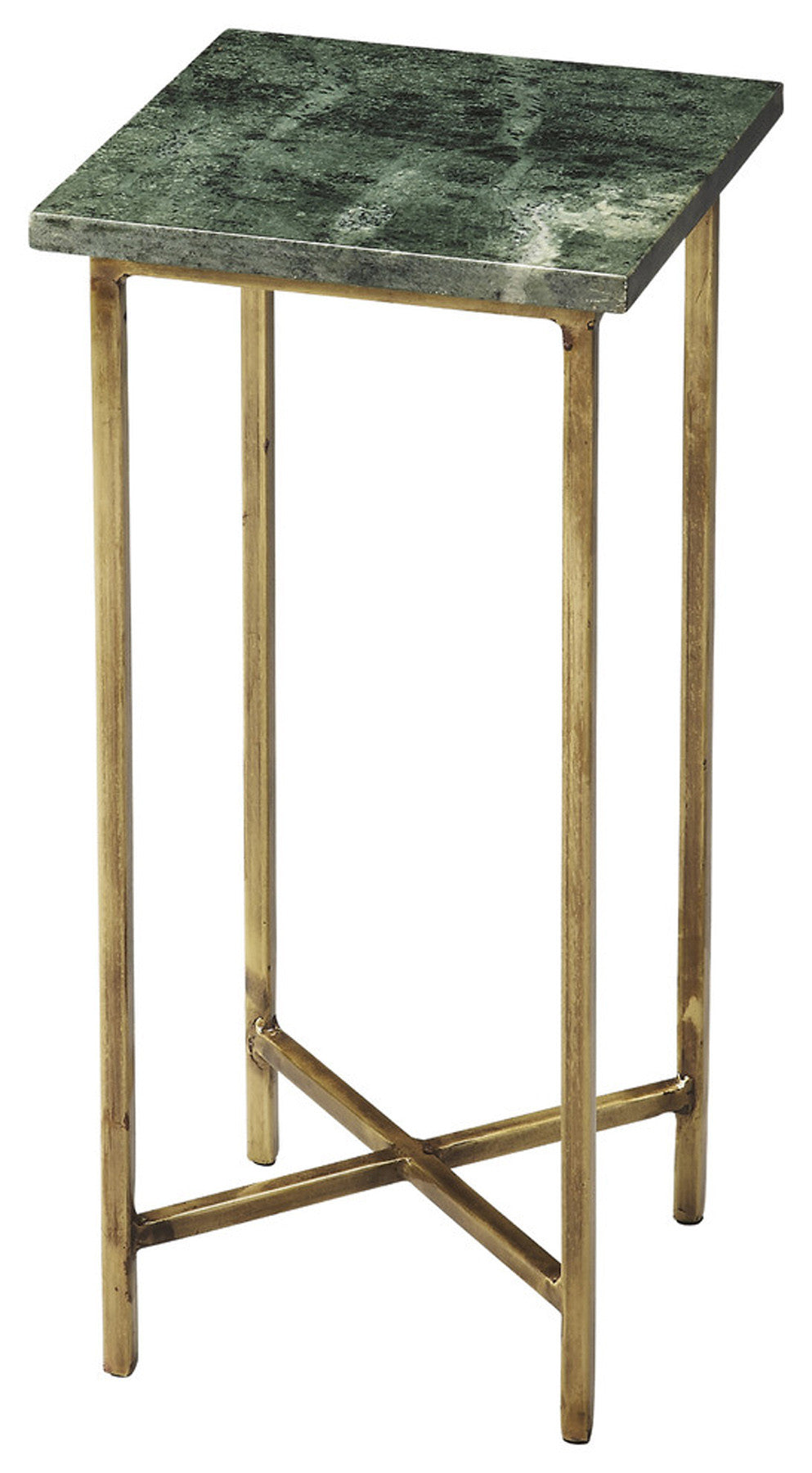 21" Green and Gold Marble Drink Size Square End Table