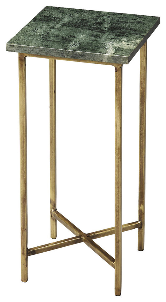 21" Green and Gold Marble Drink Size Square End Table