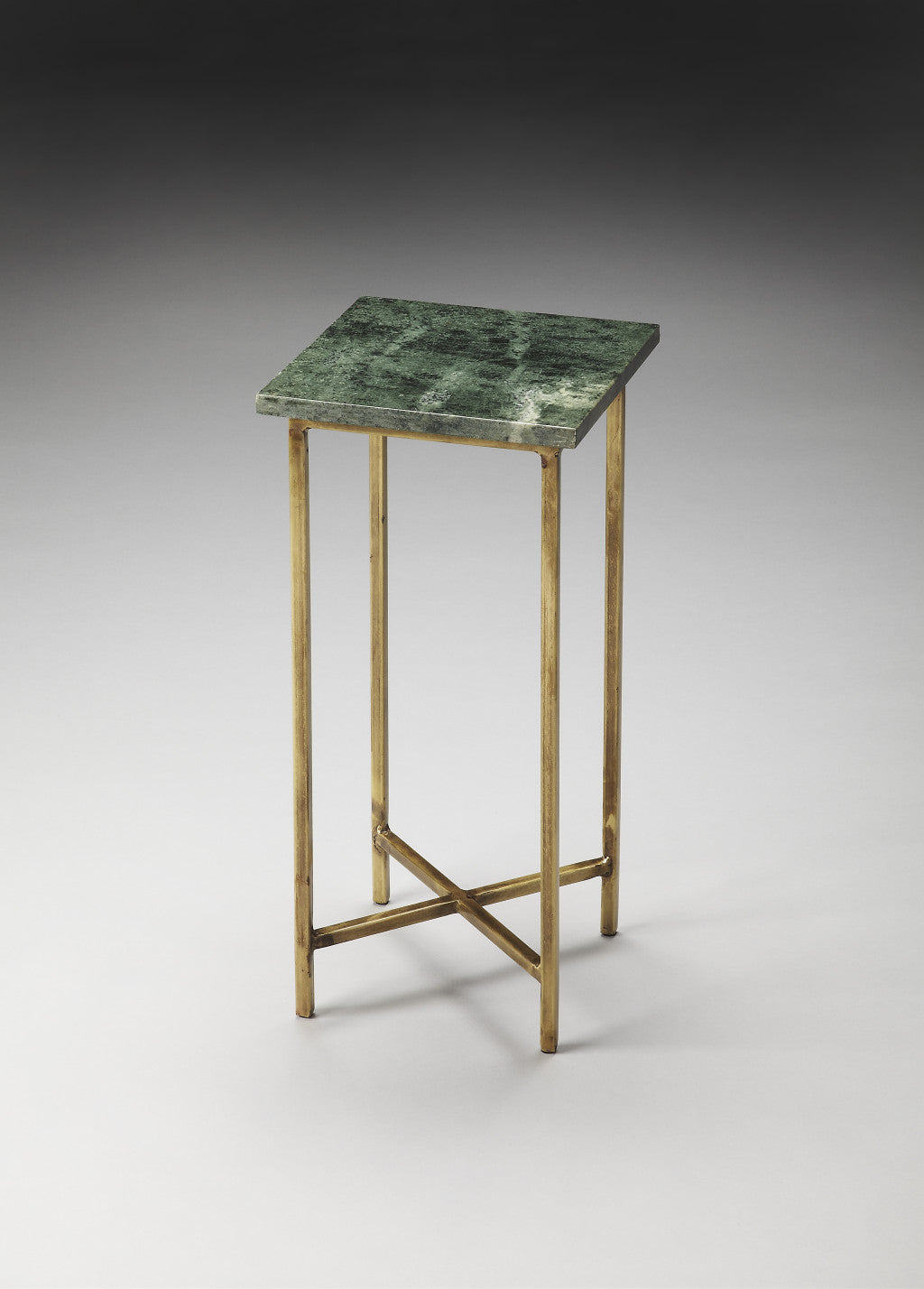 21" Green and Gold Marble Drink Size Square End Table