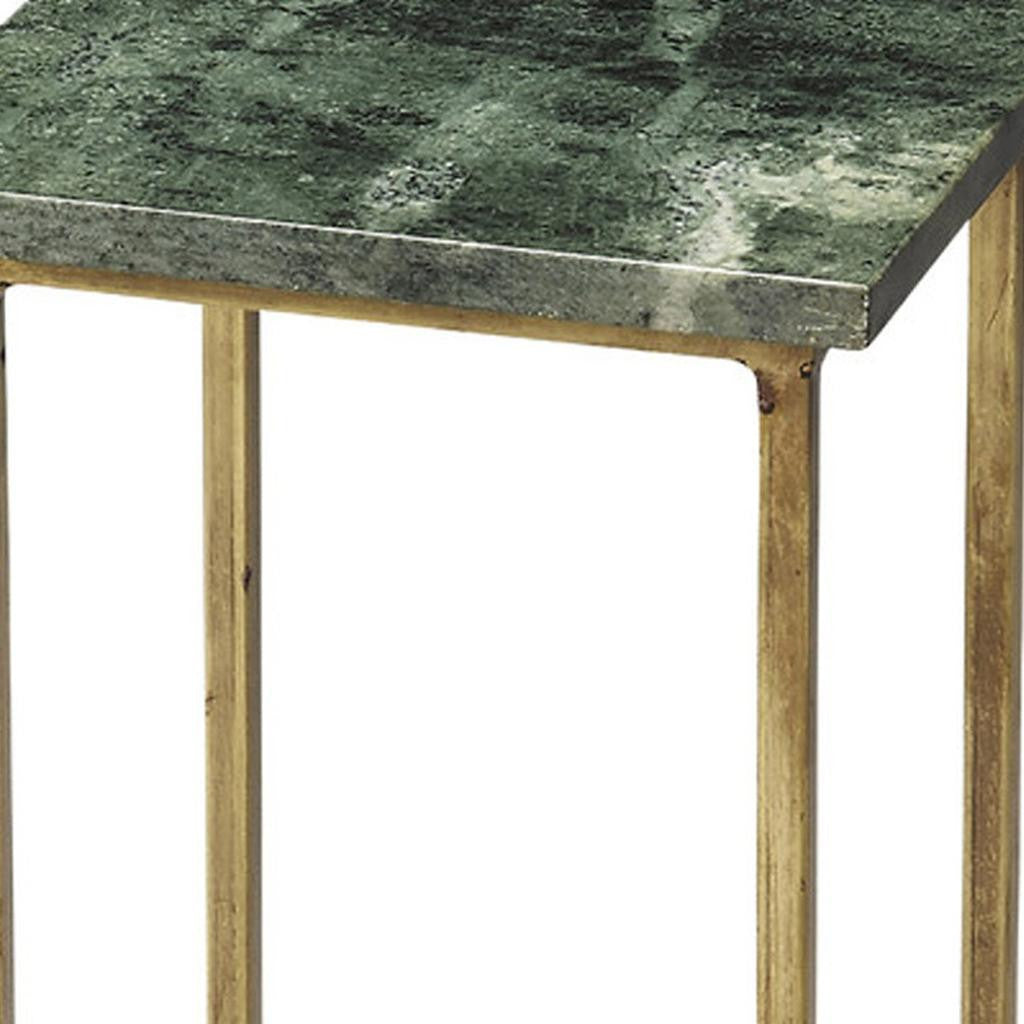 21" Green and Gold Marble Drink Size Square End Table