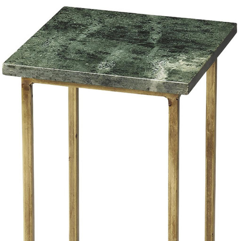 21" Green and Gold Marble Drink Size Square End Table