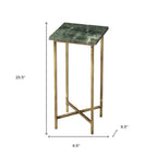 21" Green and Gold Marble Drink Size Square End Table