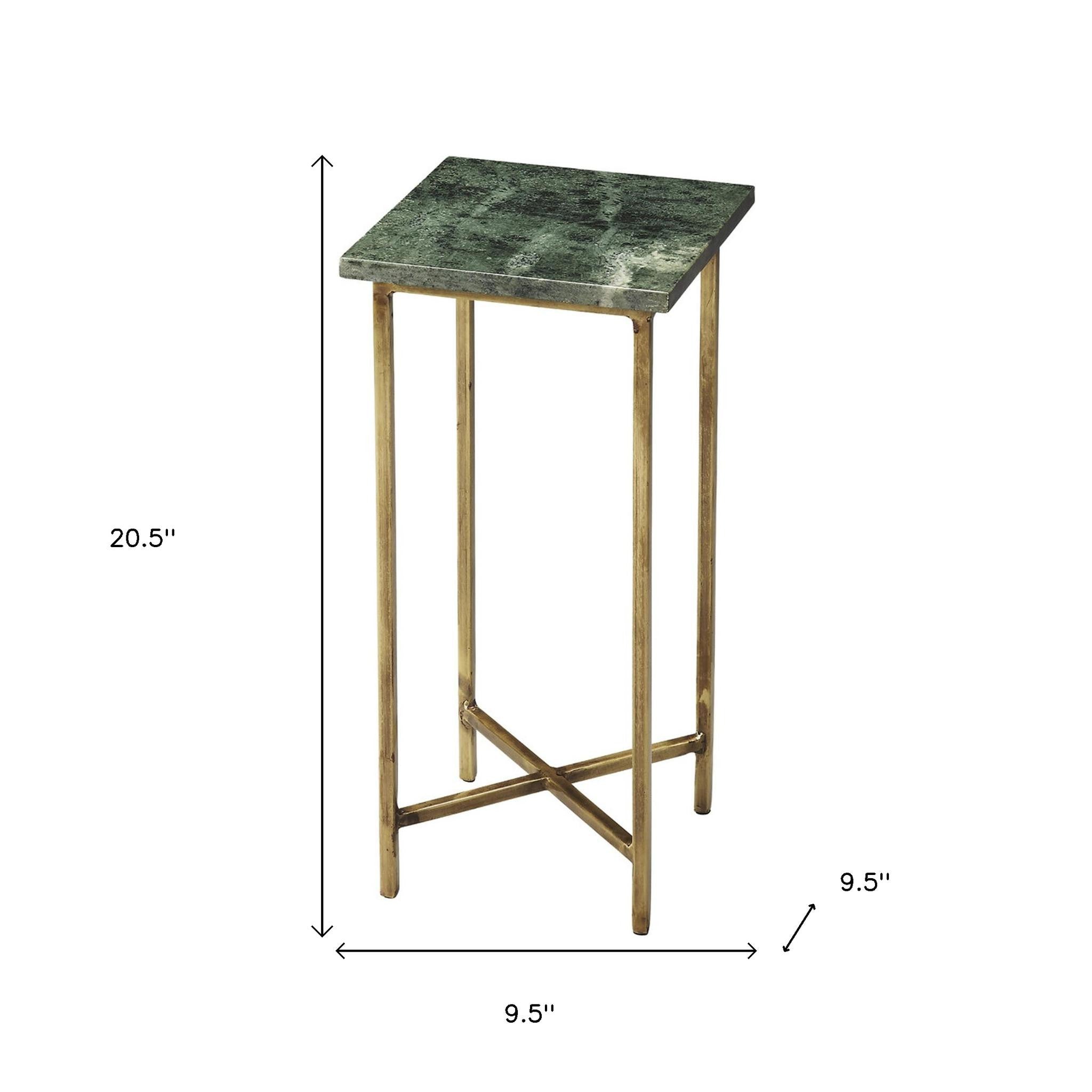 21" Green and Gold Marble Drink Size Square End Table