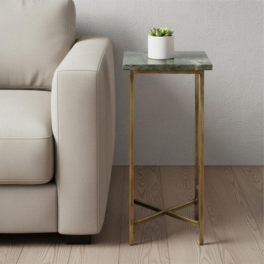 21" Green and Gold Marble Drink Size Square End Table