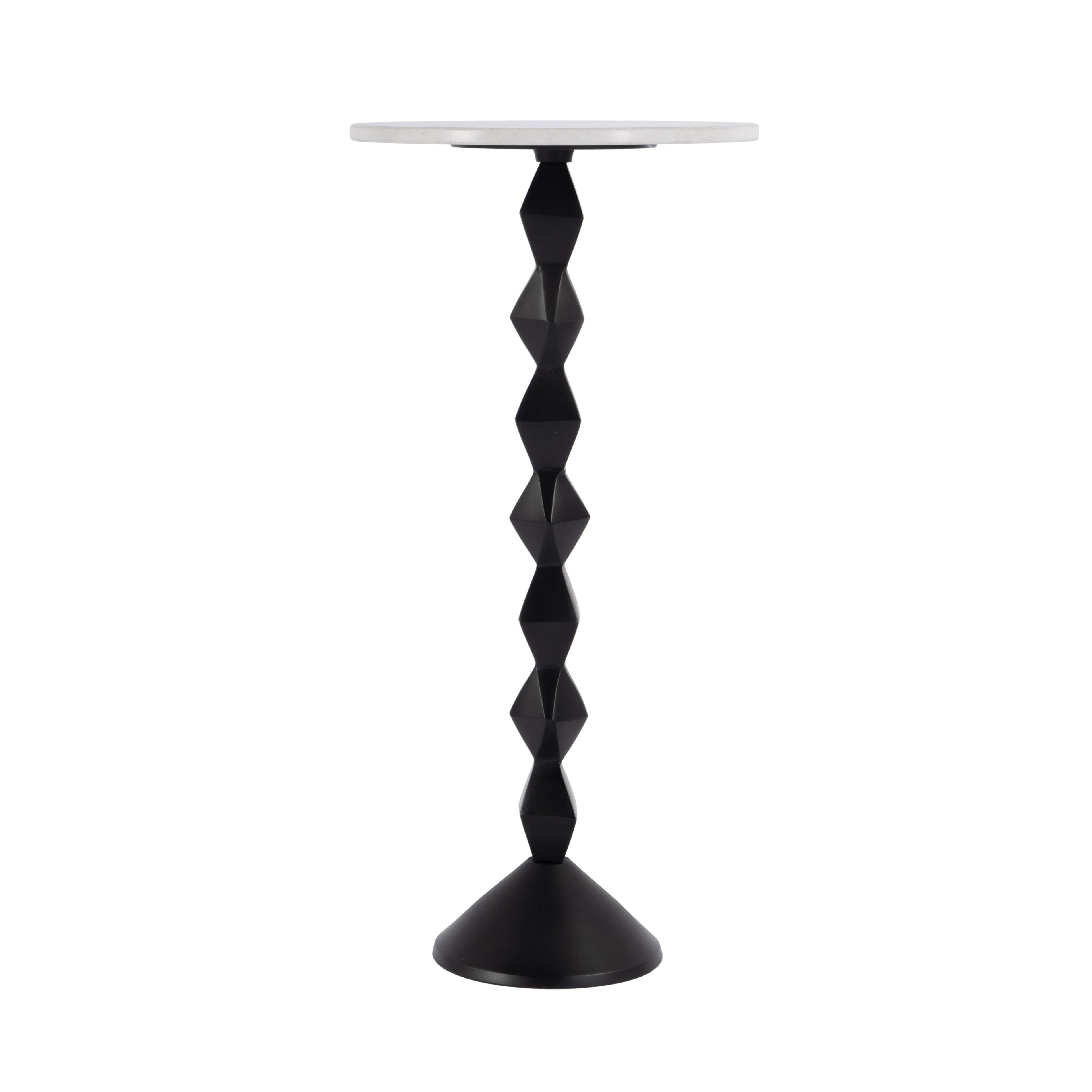 25" White and Black Marble and Aluminum Round Pedestal End Table