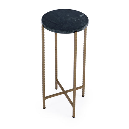 21" Green and Gold Marble and Iron Drink Size Round End Table